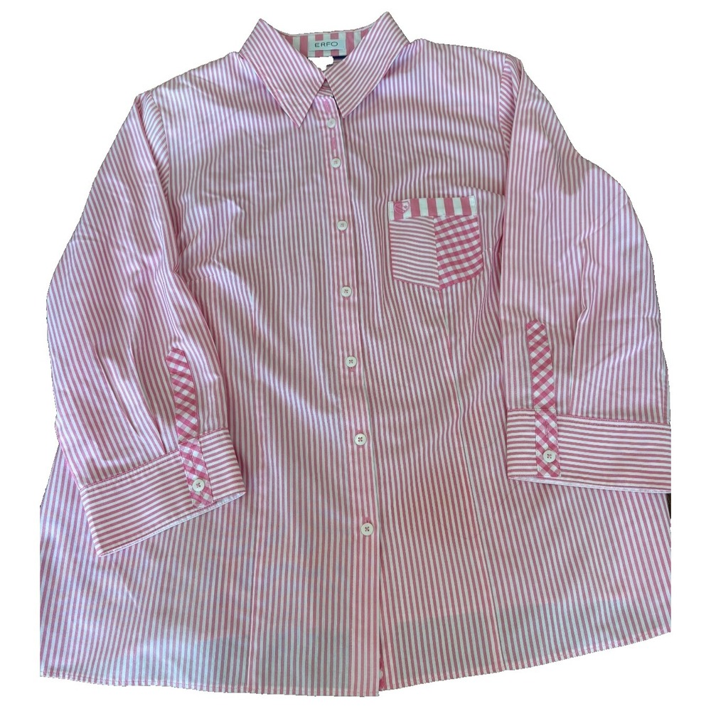 ERFO button up long sleeve shirt womens' sz 48 pink white stripe play office